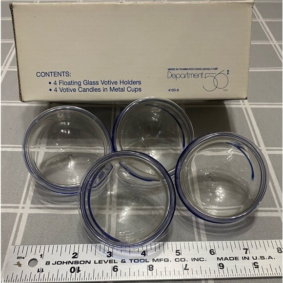 RARE Department 56 Set 4 Floating Glass Votive Holders Clear Cobalt Blue Swirl - Picture 7 of 13